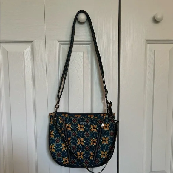 LUG Swivel Convertible Tiles Teal Patterned Shoulder Bag with Crossbody Strap - Picture 5 of 9